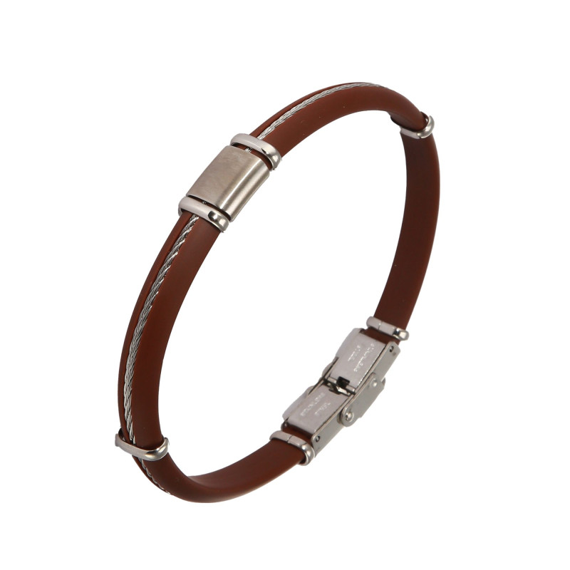 Bracelet Homme Acier et Caoutchouc marron