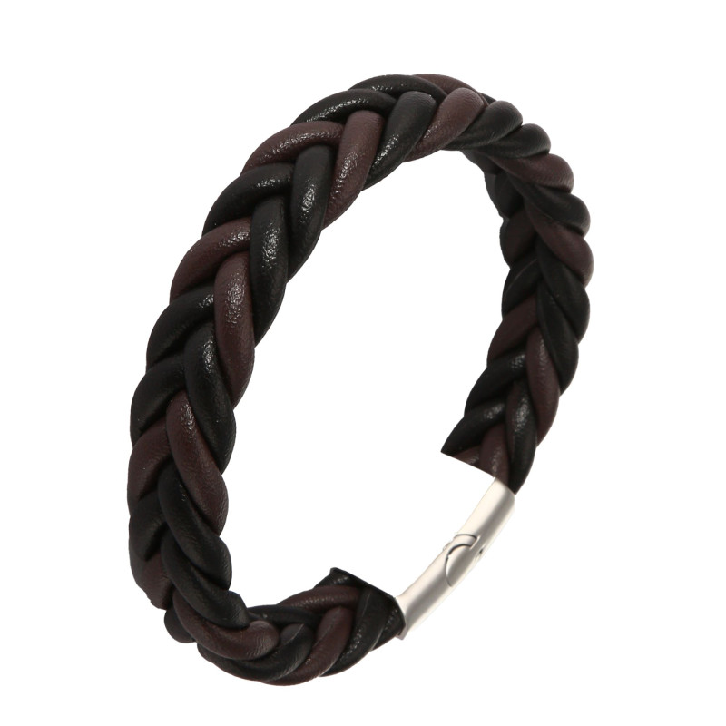 Bracelet Homme Acier et Cuir tressé