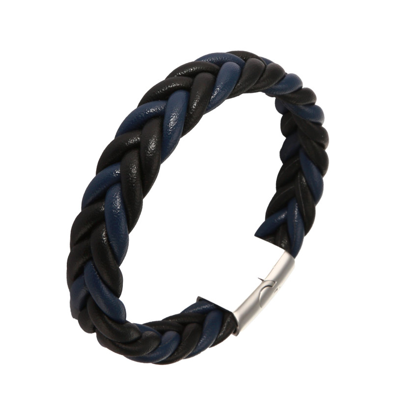 Bracelet Homme Acier et Cuir tressé