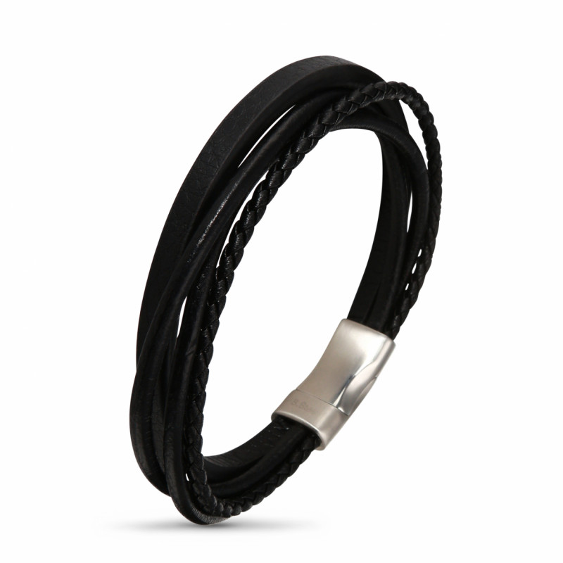 Bracelet Homme Cuir et Acier 12mm x 21cm