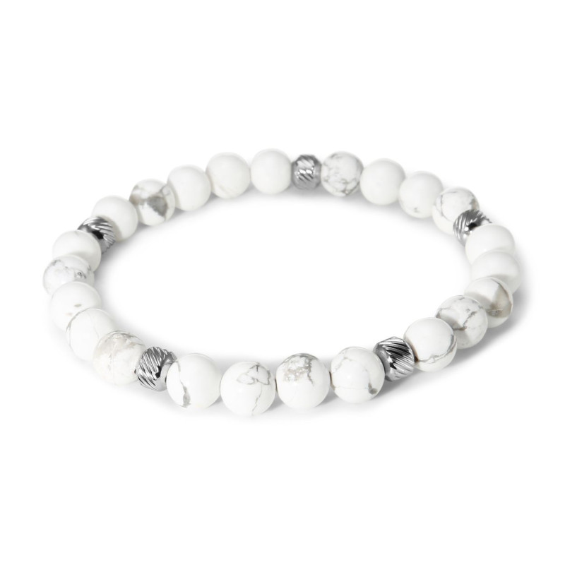 Bracelet Homme Howlite 8mm et billes striées en acier