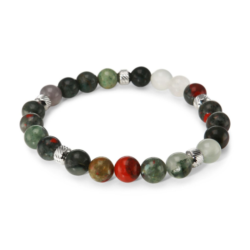 Bracelet Homme Jaspe Heliotrope 8mm et billes striées en acier