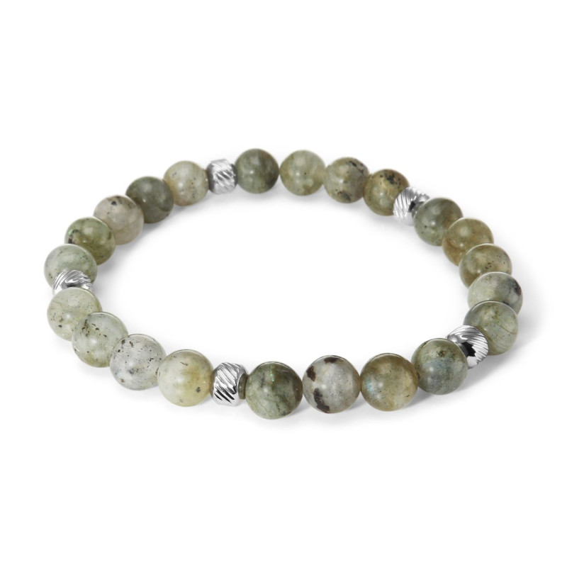 Bracelet Homme Labradorite 8mm et billes striées en acier