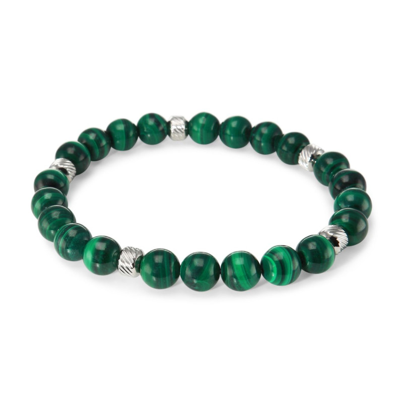 Bracelet Homme Malachite 8mm et billes striées en acier