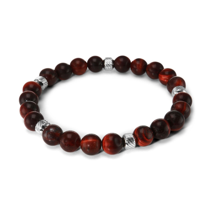 Bracelet Homme Oeil de Boeuf 8mm et billes striées en acier