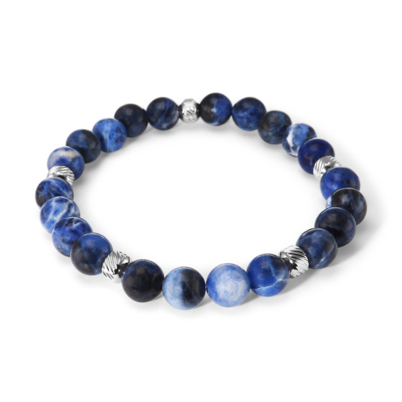 Bracelet Homme Sodalite 8mm et billes striées en acier