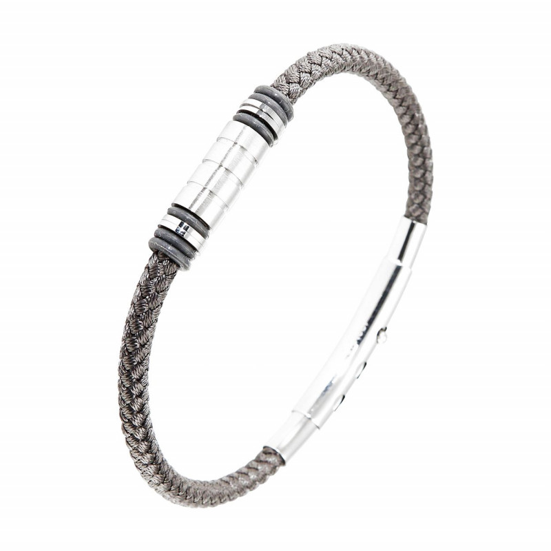 Bracelet homme tissus gris, acier et caoutchouc 0,7x21cm