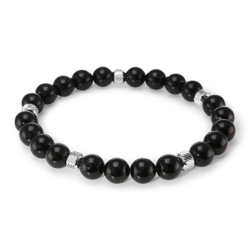 Bracelet Homme Tourmaline 8mm et billes striées en acier