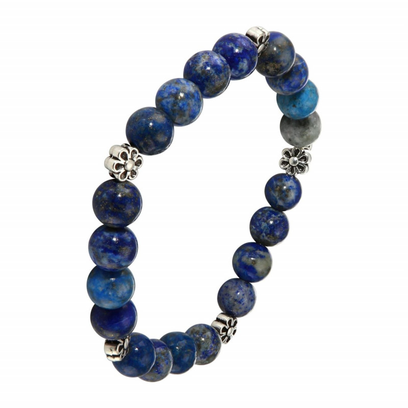 Bracelet Lapis Lazuli 8mm et Motif Fleur