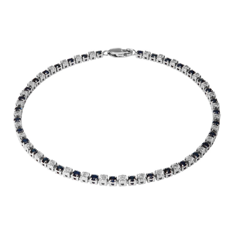 Bracelet Tennis Or Blanc 750 Saphir et Diamant