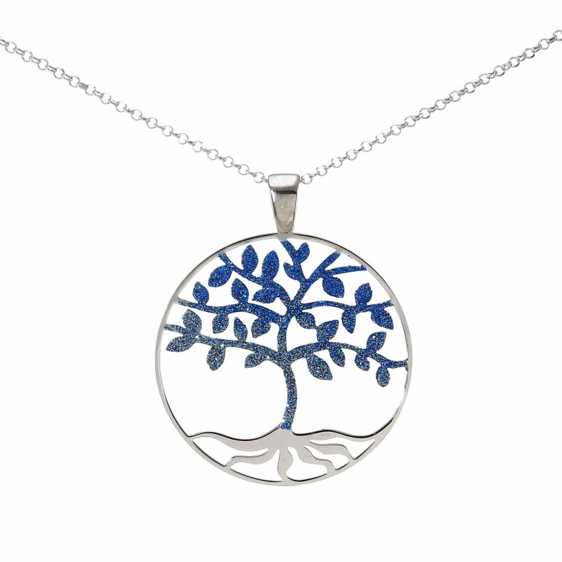 Collier argent rhodié arbre de vie pailleté