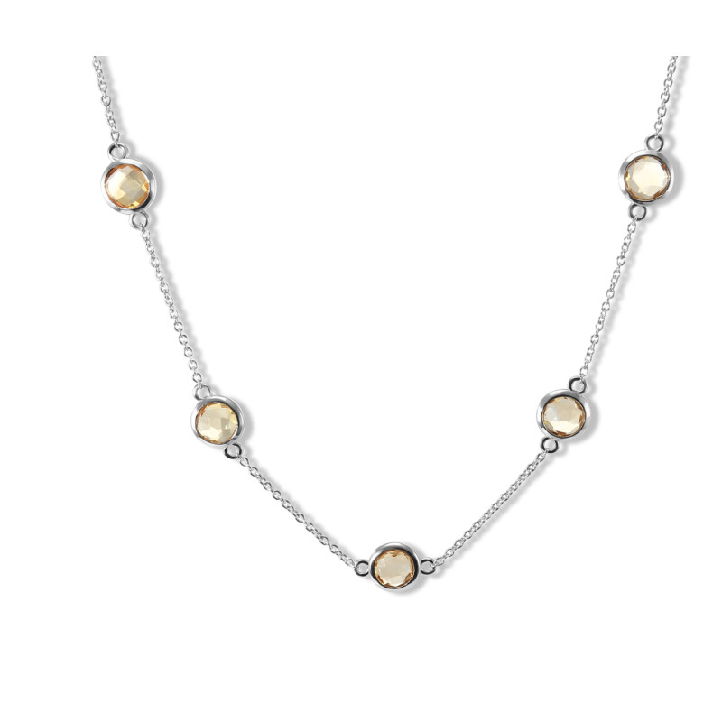 Collier Argent Rhodié Citrine ronde