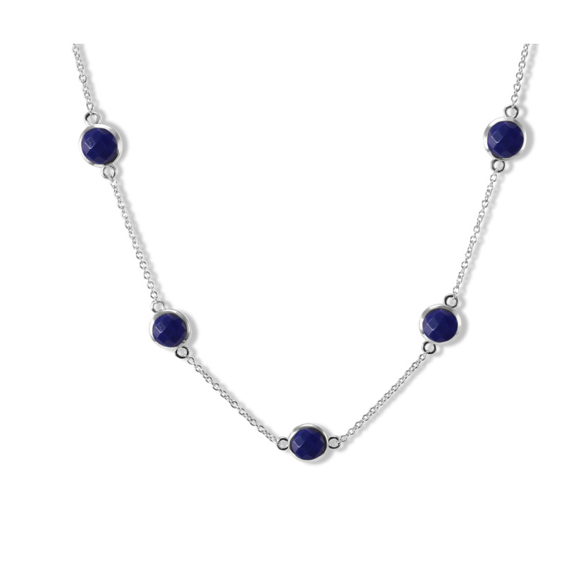 Collier Argent Rhodié Lapis Lazuli rond