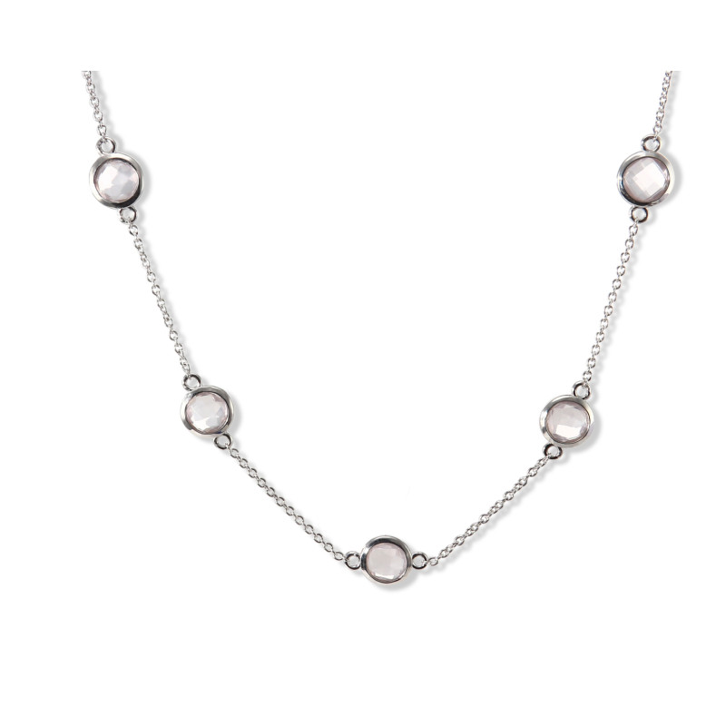 Collier Argent Rhodié Quartz rose rond