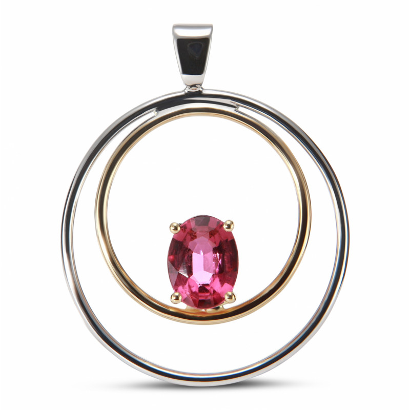 Pendentif 2 Ors Tourmaline Rose AAA Ovale 8x6mm