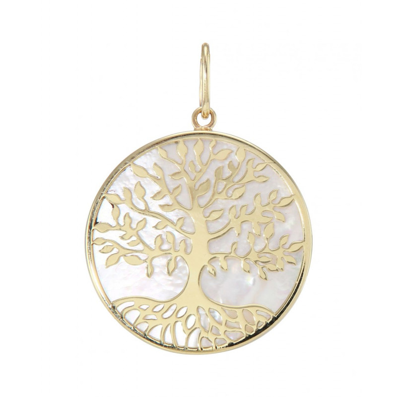 Pendentif Arbre de vie et Nacre 20mm Or Jaune 375