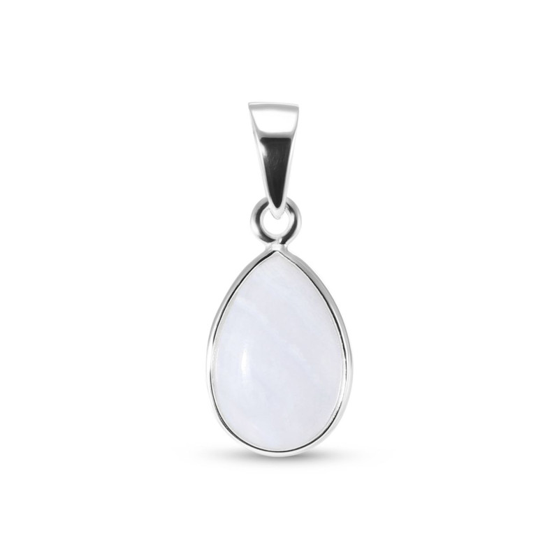 Pendentif Argent 925 Calcédoine Poire 12x8mm Cabochon