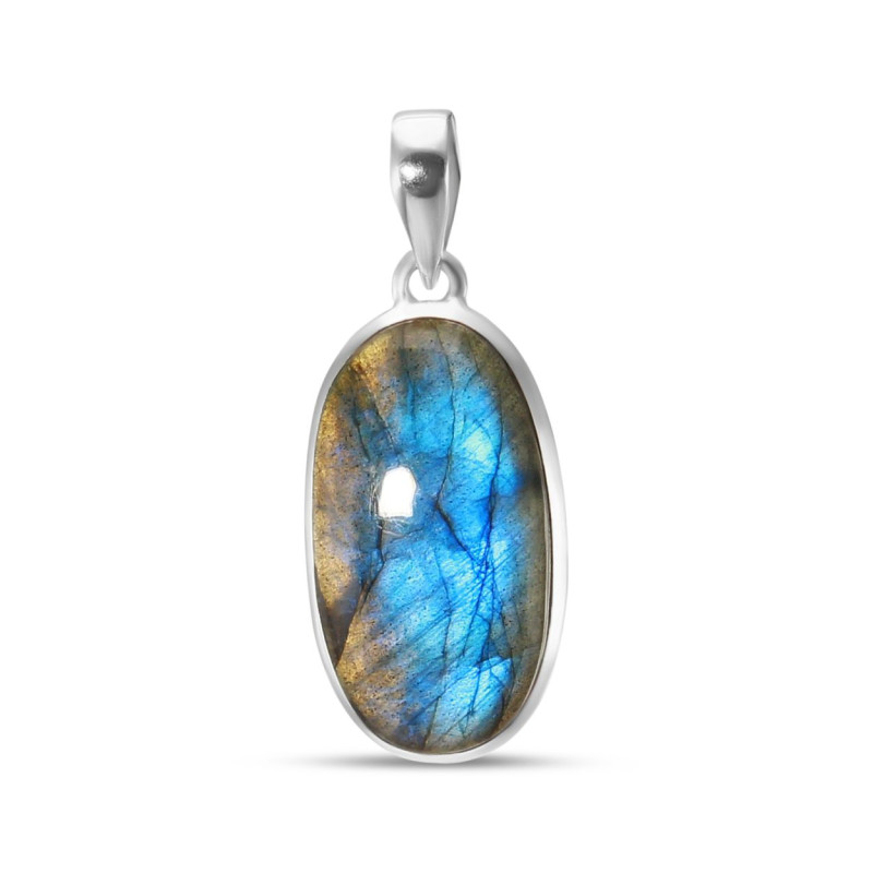 Pendentif Argent 925 Labradorite Ovale 16x28mm