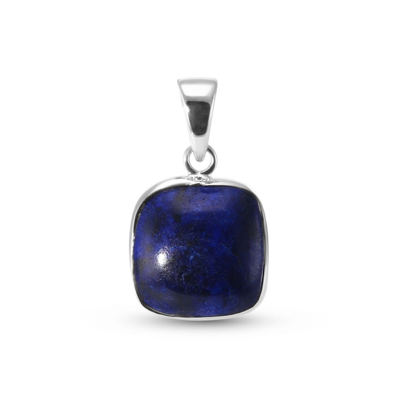 Pendentif Argent 925 Lapis Lazuli Coussin 10mm Cabochon Serti Clos