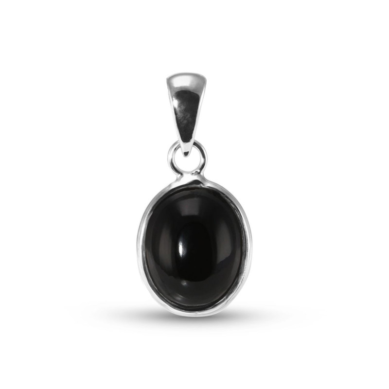 Pendentif Argent 925 Onyx Ovale 10x8mm Cabochon Serti Clos