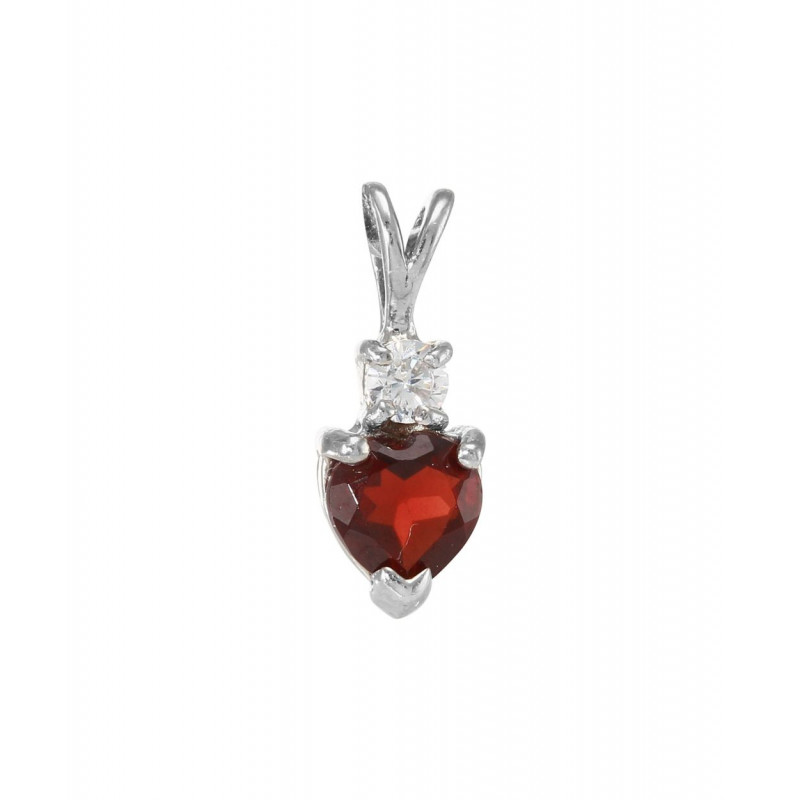 Pendentif Argent 925 Rhodié Grenat Coeur et Oxyde