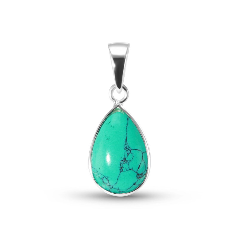 Pendentif Argent 925 Turquoise Reconstituée Poire 12x8mm Cabochon