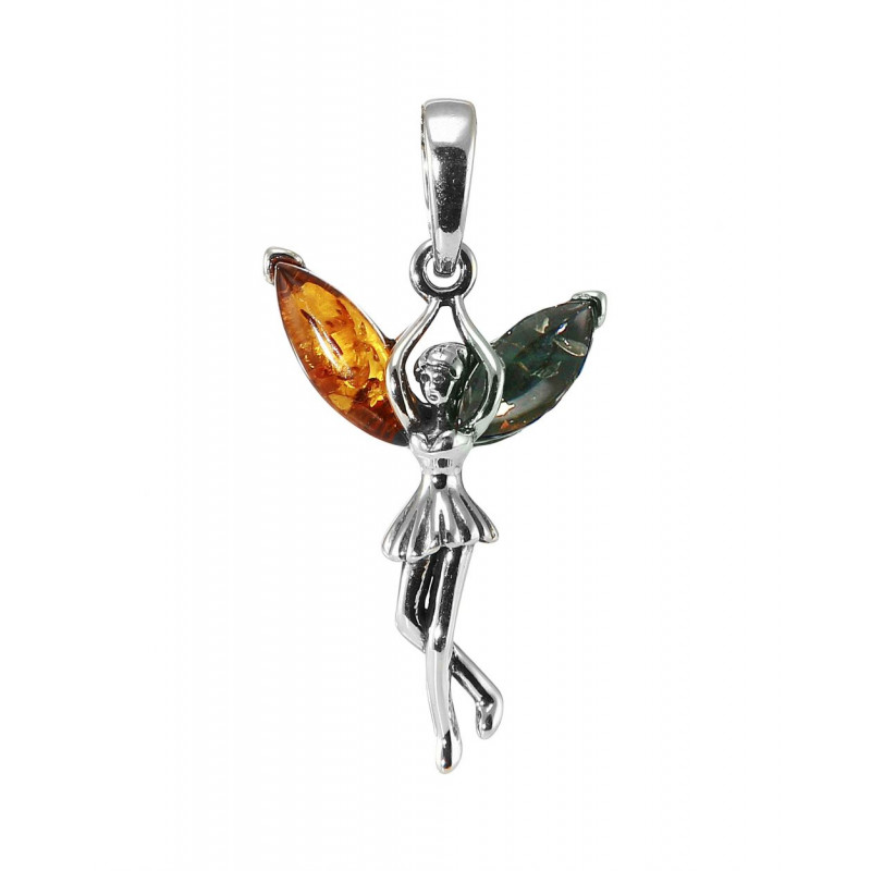 Pendentif argent et ambre fée