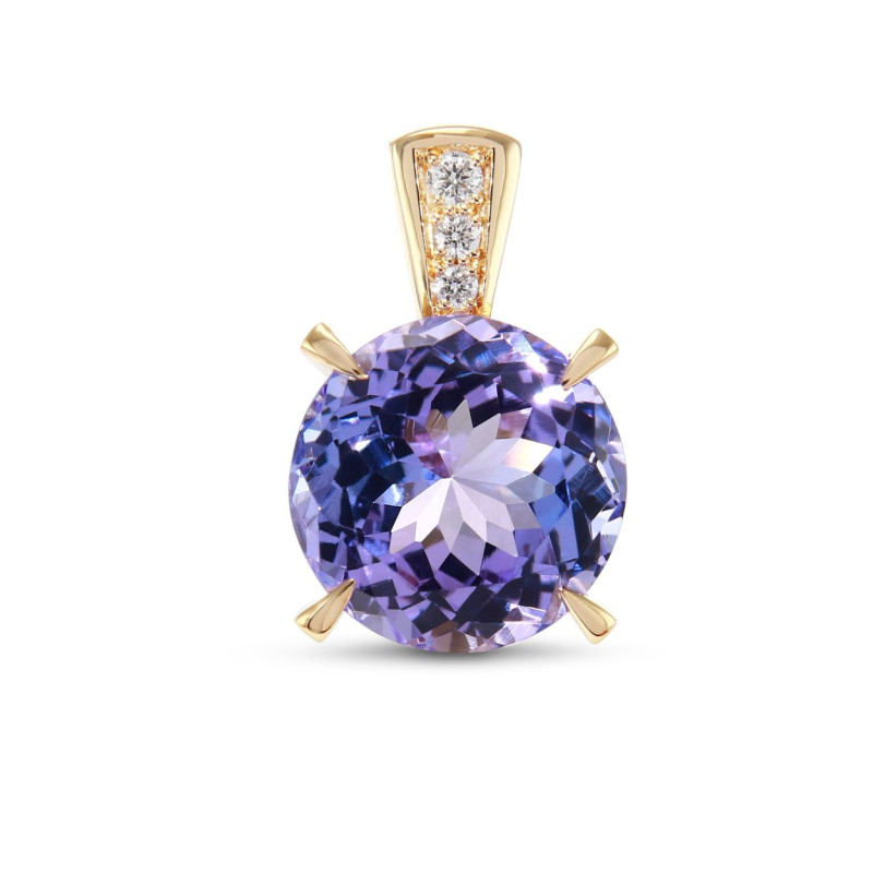 Pendentif en Jaune 750 Tanzanite Ronde 10mm et diamants