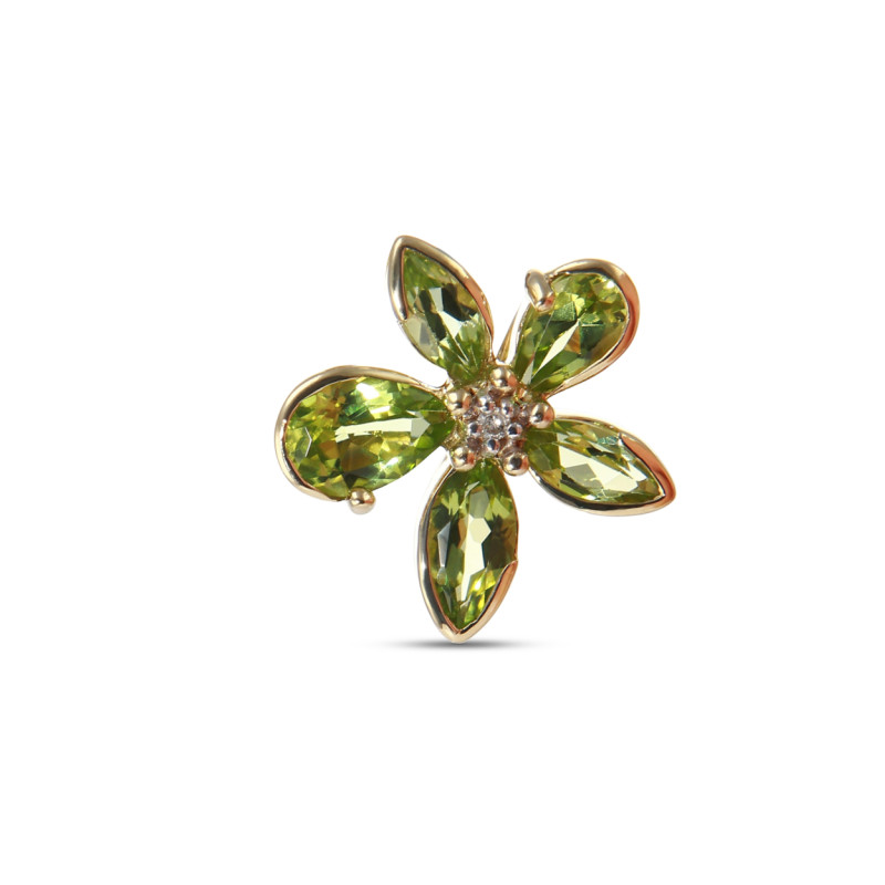 Pendentif Fleur Or Jaune 375 Péridot et Diamant