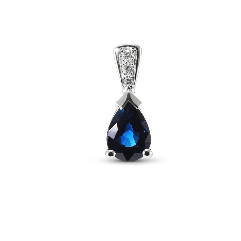 Pendentif Or Blanc 750 Saphir Bleu Royal AAA Poire 7x5mm et diamants