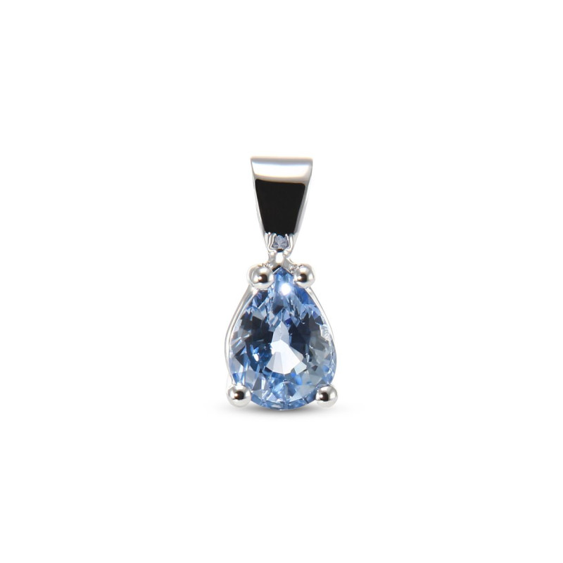 Pendentif Or Blanc 750 Saphir de Ceylan Poire 7.1 x 5.4mm