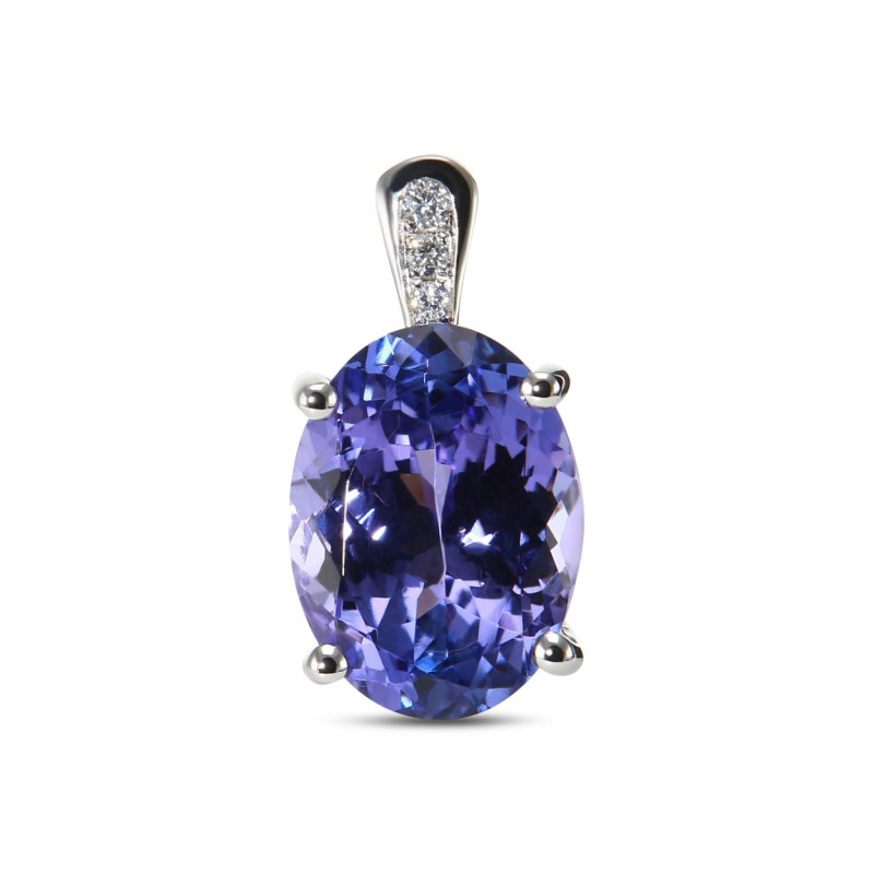 Pendentif Or Blanc 750 Tanzanite AAA Ovale 12x9mm et diamants