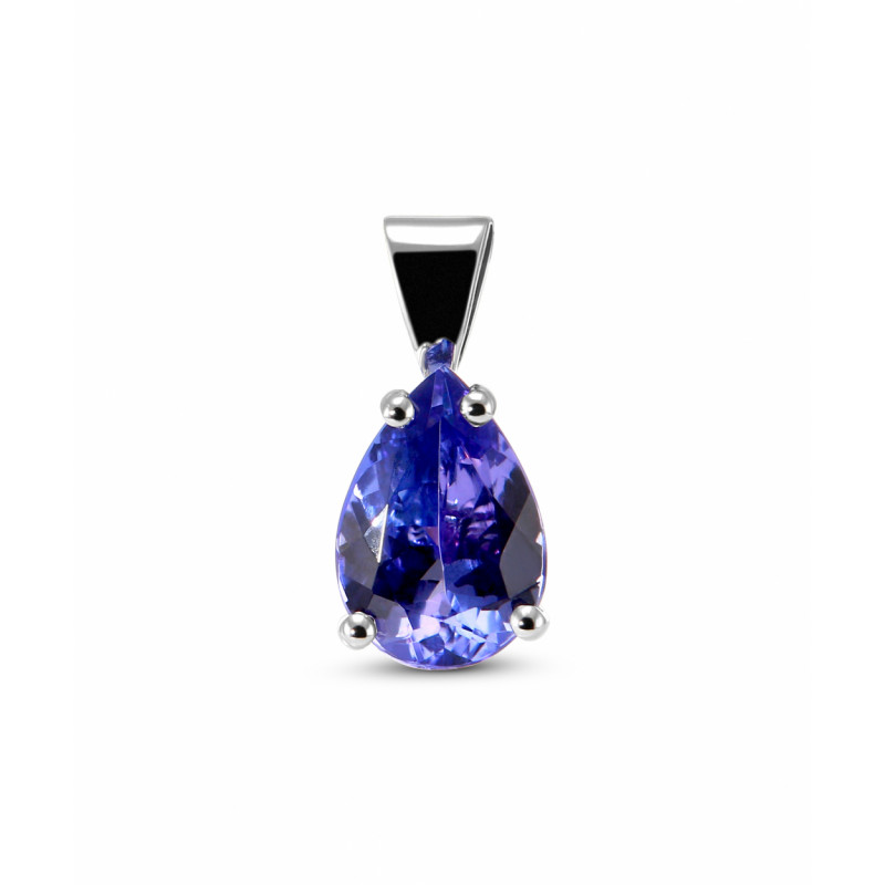 Pendentif Or Blanc 750 Tanzanite AAA Poire 10x7mm