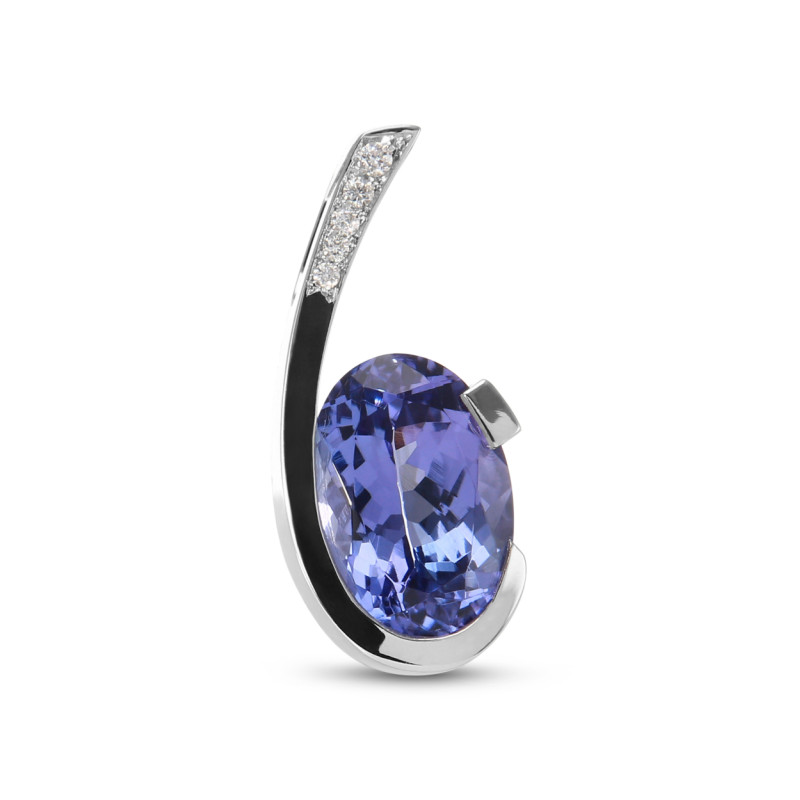 Pendentif Or Blanc 750 Tanzanite Ovale 10x7mm et Diamant