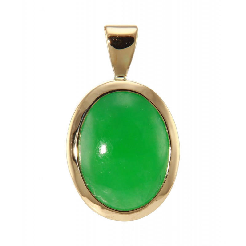 Pendentif Or Jaune 750 Jade Ovale 14x11mm