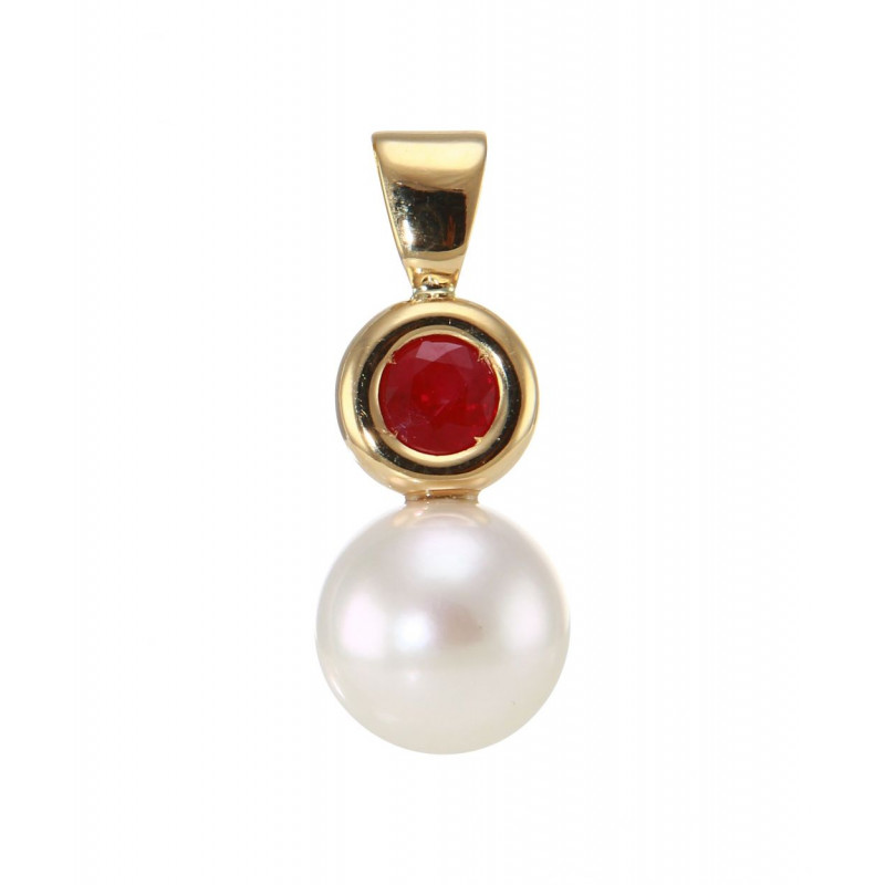 Pendentif Or jaune 750 Rubis et Perle Akoya