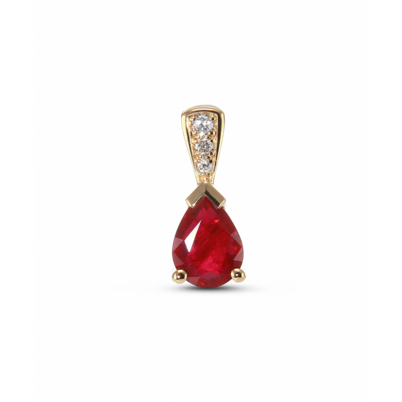 Pendentif Or Jaune 750 Rubis Poire 7x5mm et Diamant