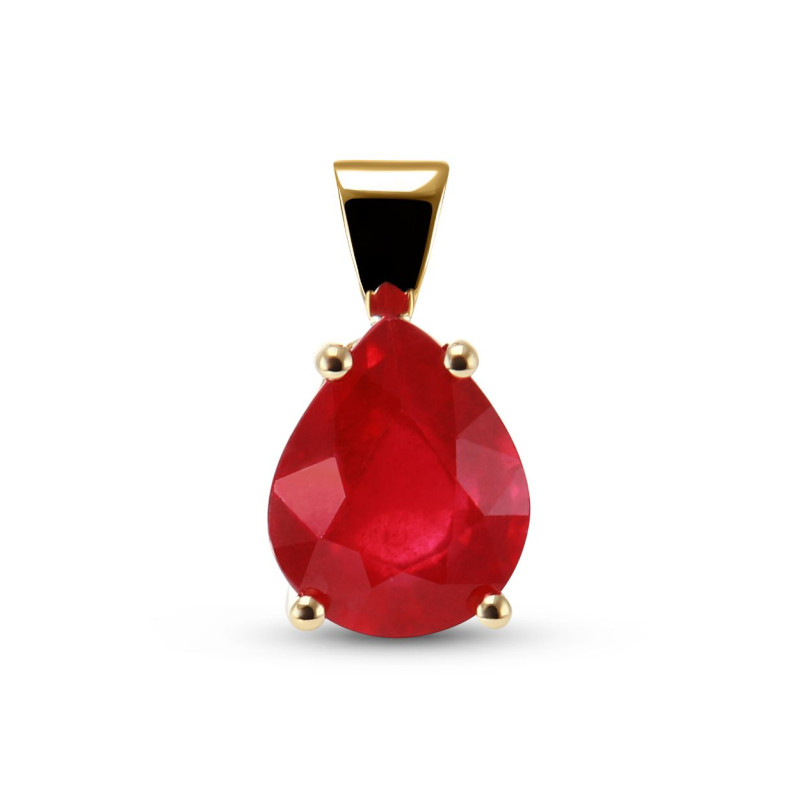 Pendentif Or Jaune 750 Rubis Traité Poire de 11x9mm