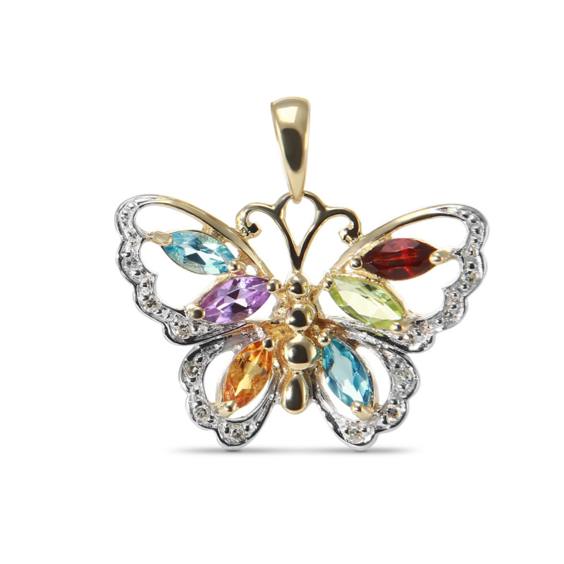 Pendentif Papillon Or Jaune 375 Pierres fines et Diamant