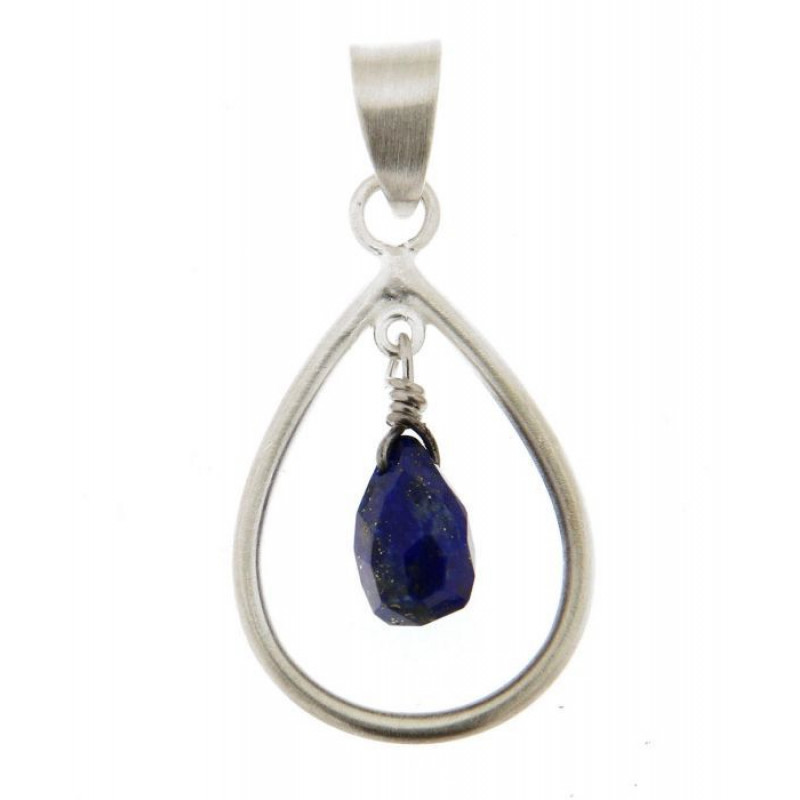 Pendentif Poire en Argent 925 Satiné et Lapis