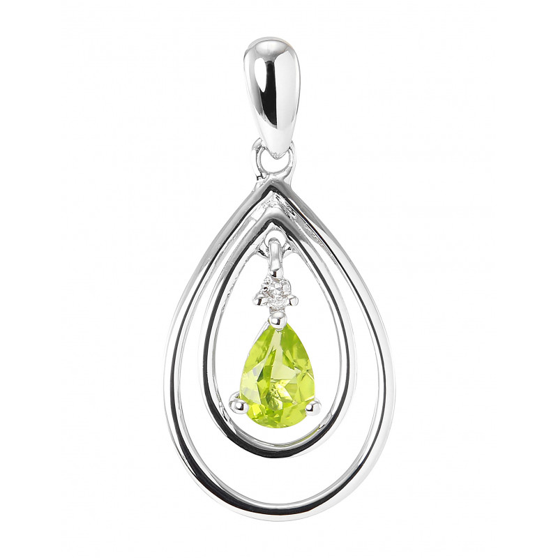 Pendentif Poire Or Blanc 375 Péridot et Diamant