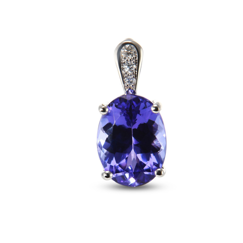 Pendentif Tanzanite Ovale 10x7.5mm et Diamant Or Blanc