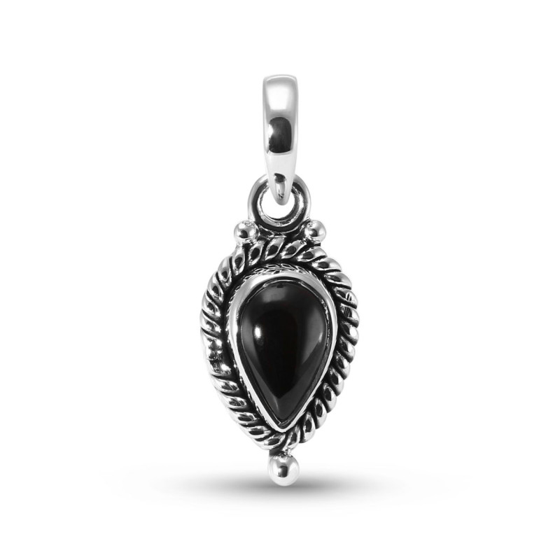 Pendentif Vintage Argent 925 Onyx Poire 9x6mm Cabochon