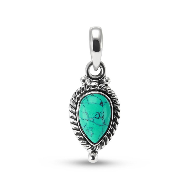 Pendentif Vintage Argent 925 Turquoise Reconstituée Poire 9x6mm Cabochon