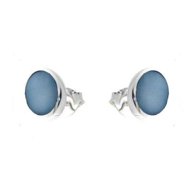 Puces d'oreilles Argent Nacre Bleue Ovale 11x9mm