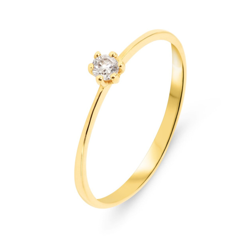 Solitaire Or Jaune 750 Diamant 0.10 carat