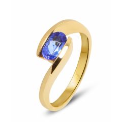 Bague Or Jaune 750 Tanzanite Ovale 7x5mm