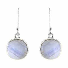 Boucles d'oreilles Pendantes Argent 925 Calcédoine Bleue Ronde 12mm