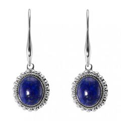 Boucles d'oreilles Pendantes Argent 925 Lapis Lazuli Ovale 12x10mm