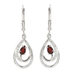 Boucles d'oreilles Pendantes en Argent 925 Rhodié Grenat Poire 5x3mm et Oxydes